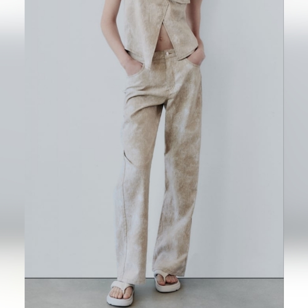 Zara Printed Linen Blend Casual Pants Sz-M